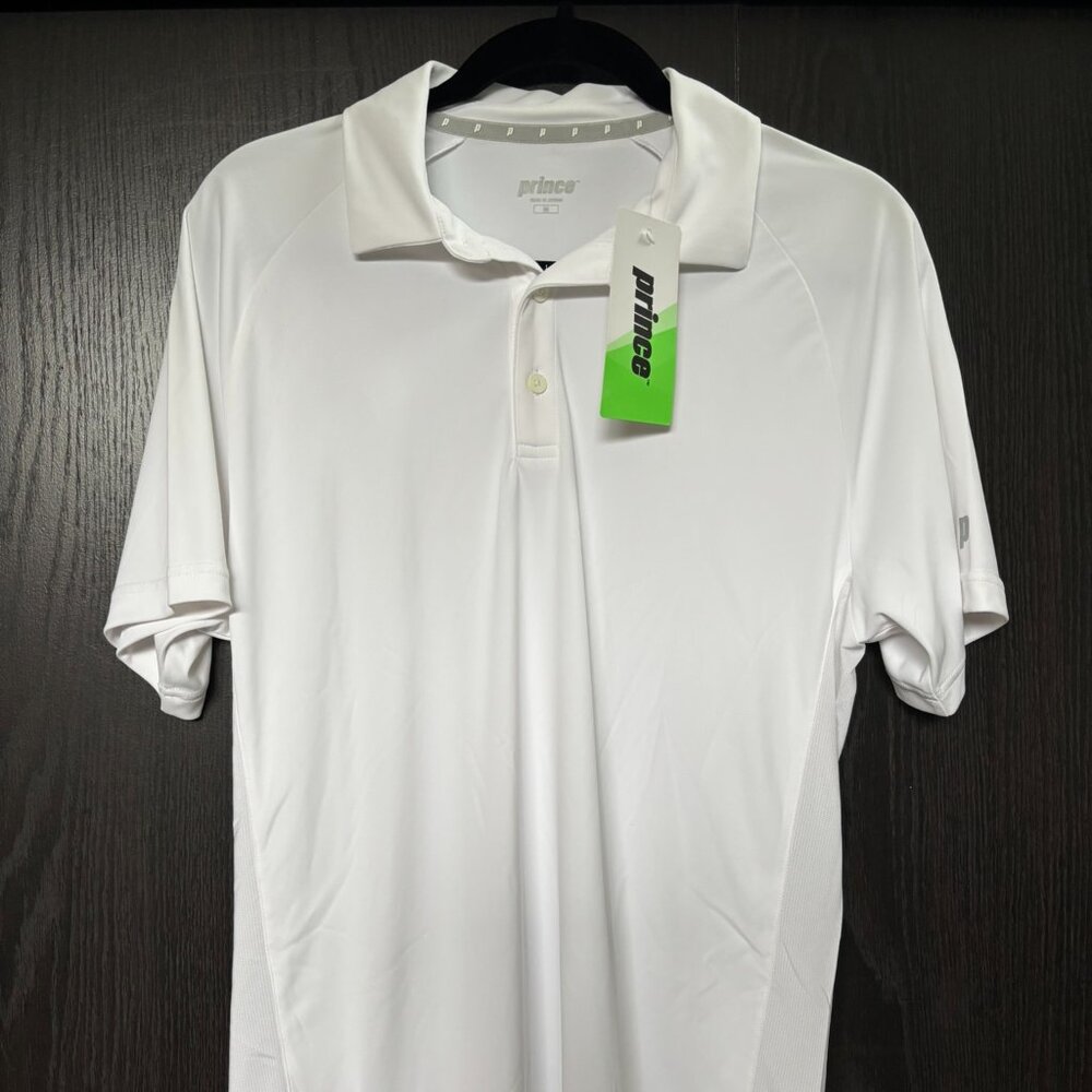 Prince Men’s Match Polo Shirt White UPF 30 Performance Tennis Golf Size M NWT